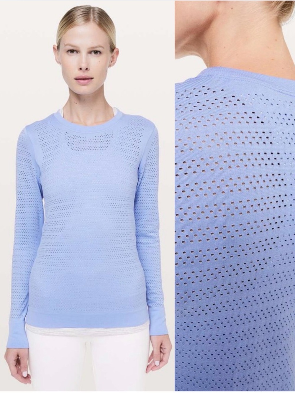 Lululemon Breeze By Long Sleeve Squad Hydrangea Blue Perforated Top M